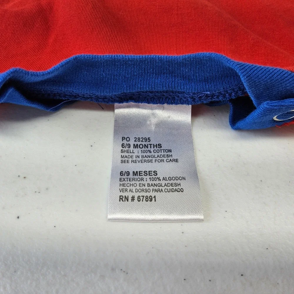 Kansas Jayhawks Bodysuit Kids 6/9 Months Red Blue Short Sleeve Snap On‎ Logo